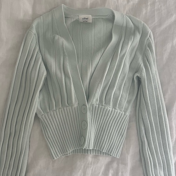 Wilfred Sweaters - Aritzia Wilfred Plunge Front Cardigan, “snowmelt blue”, size small, women’s